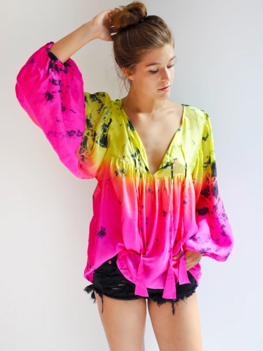 ANNA KOSTUROVA Silk Tie Dye Billowy Sleeve Blouse \\ S